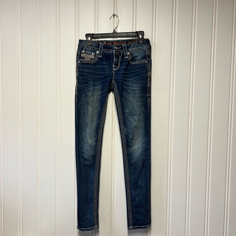 Rock Revival Betty Low Rise Skinny Jeans 26x30 Rhinestone Embellished Y2K